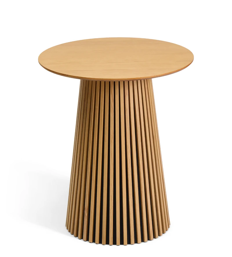Tavolino da bar Lewis a doghe in rovere con base a colonna - 90x105 cm