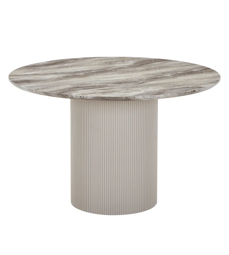 Tavolo da pranzo rotondo Martina effetto marmo beige con gambe a colonna, Ø 120 cm