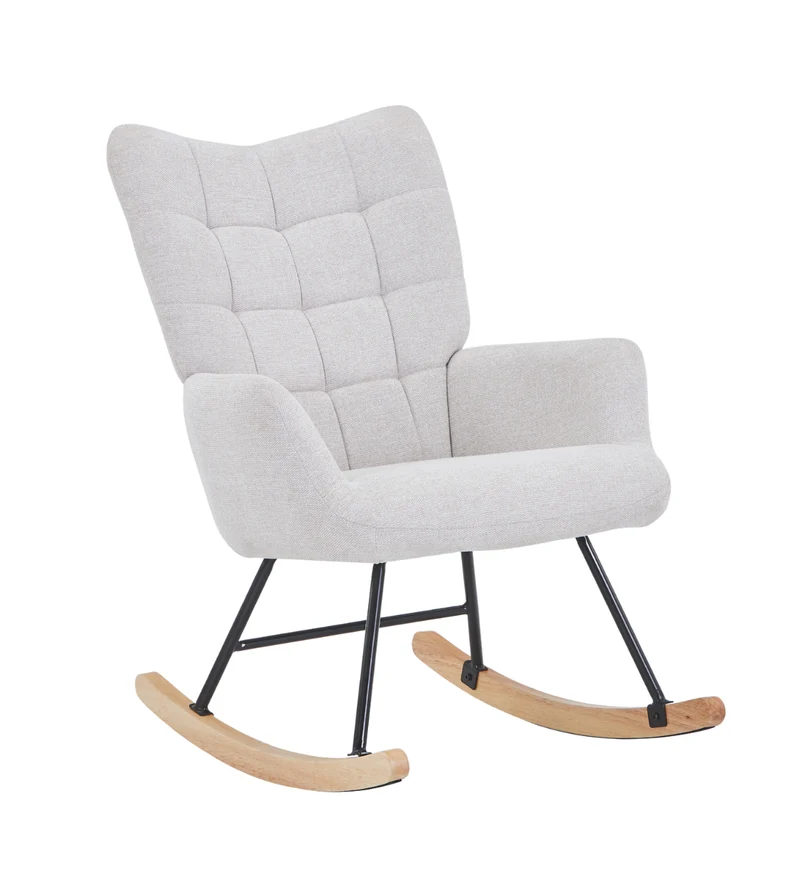 Sedia a dondolo Robert con braccioli - tessuto beige e rovere