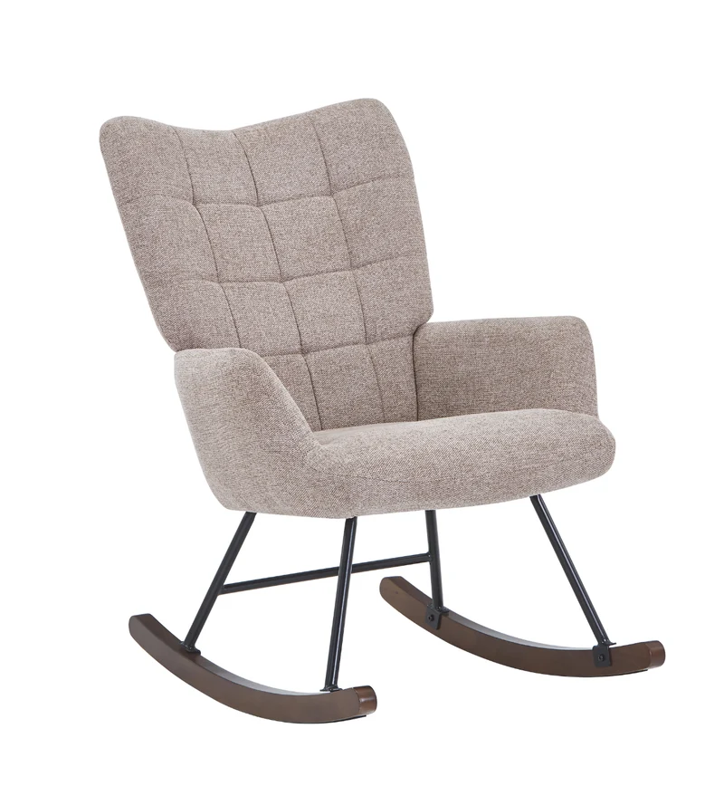 Sedia a dondolo Robert con braccioli - Tessuto color sabbia con rovere affumicato