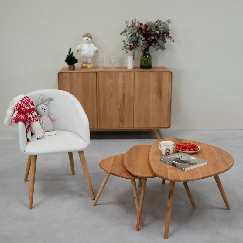 Set di 3 tavolini impilabili in rovere massiccio Geneva | NordicStory