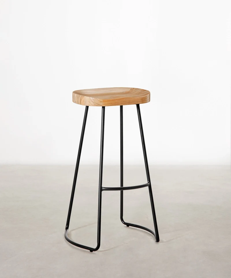 Taburete Alto en Acero y Madera Mel