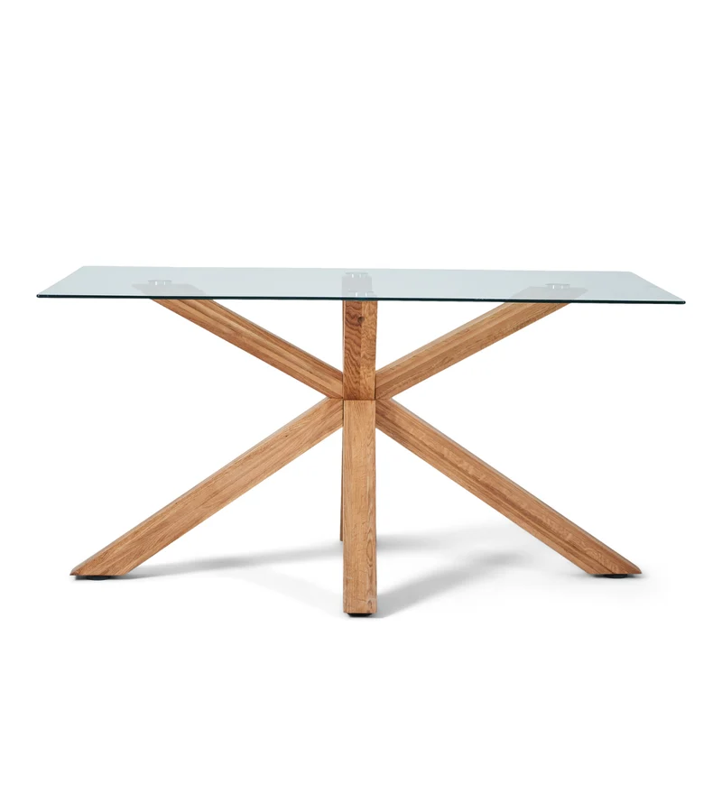 Sidney - Tavolo da pranzo in vetro con gambe in rovere massiccio 150x90 cm
