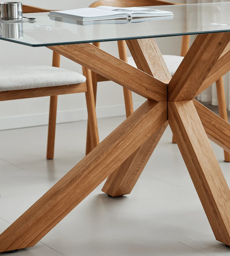 Sidney - Tavolo da pranzo in vetro con gambe in rovere massiccio 150x90 cm