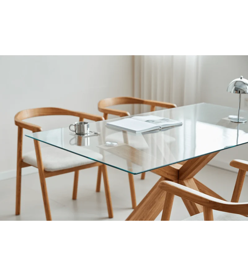 Sidney - Tavolo da pranzo in vetro con gambe in rovere massiccio 150x90 cm