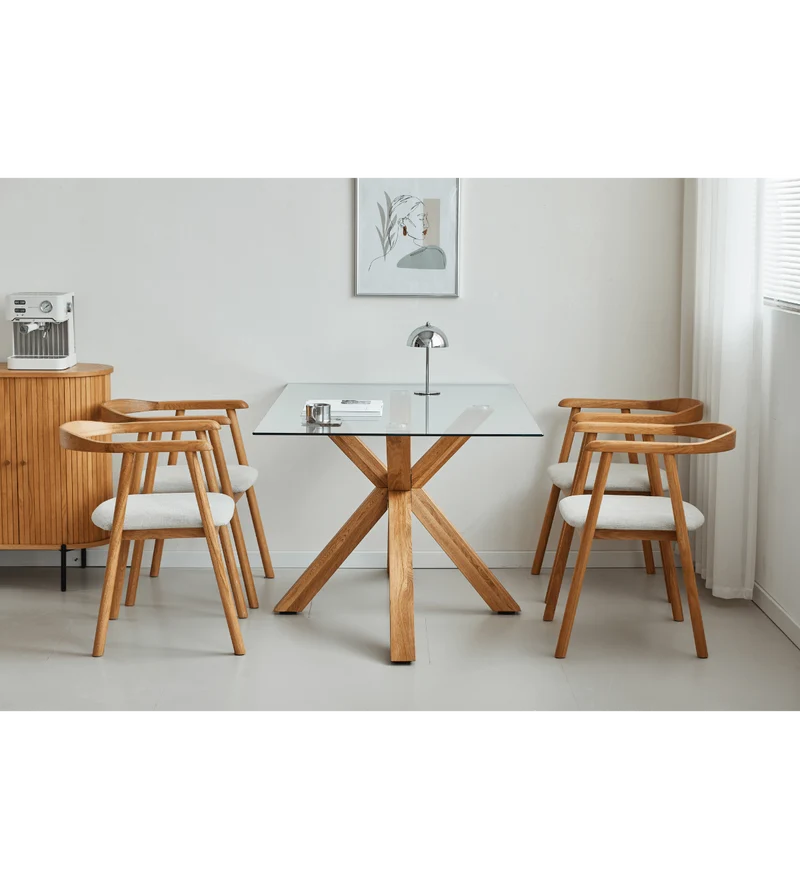 Sidney - Tavolo da pranzo in vetro con gambe in rovere massiccio 150x90 cm
