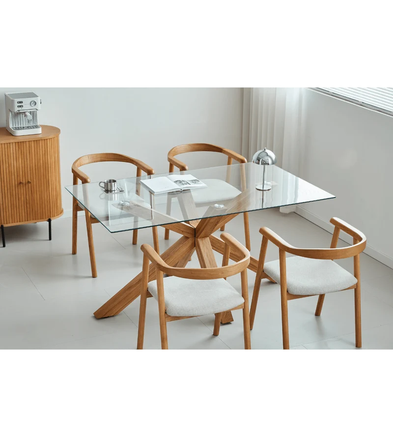 Sidney - Tavolo da pranzo in vetro con gambe in rovere massiccio 150x90 cm