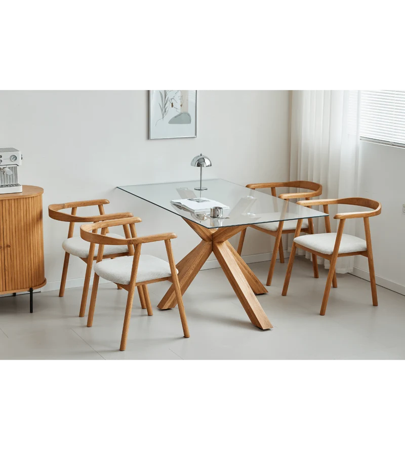 Sidney - Tavolo da pranzo in vetro con gambe in rovere massiccio 150x90 cm