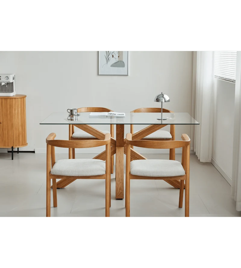 Sidney - Tavolo da pranzo in vetro con gambe in rovere massiccio 150x90 cm