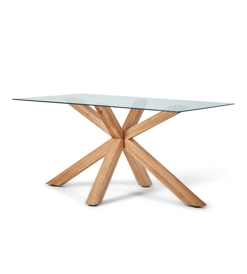 Sidney - Tavolo da pranzo in vetro con gambe in rovere massiccio 150x90 cm
