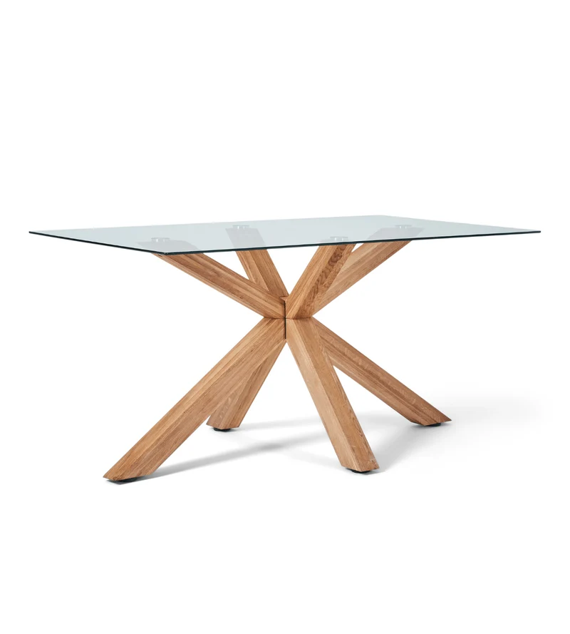 Sidney - Tavolo da pranzo in vetro con gambe in rovere massiccio 150x90 cm
