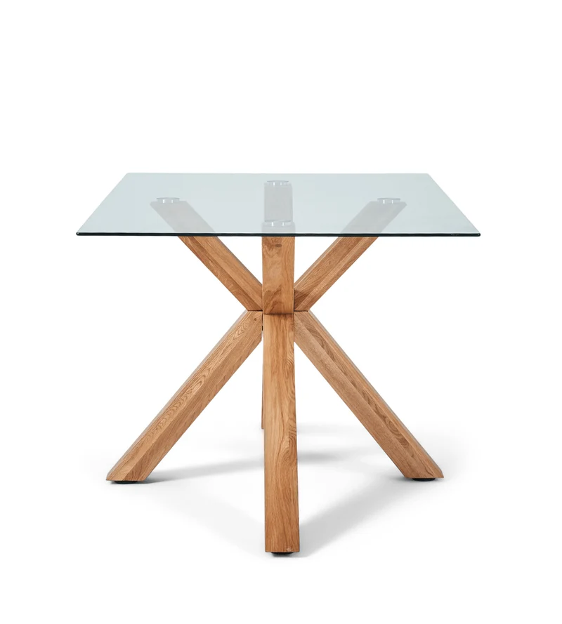 Sidney - Tavolo da pranzo in vetro con gambe in rovere massiccio 150x90 cm