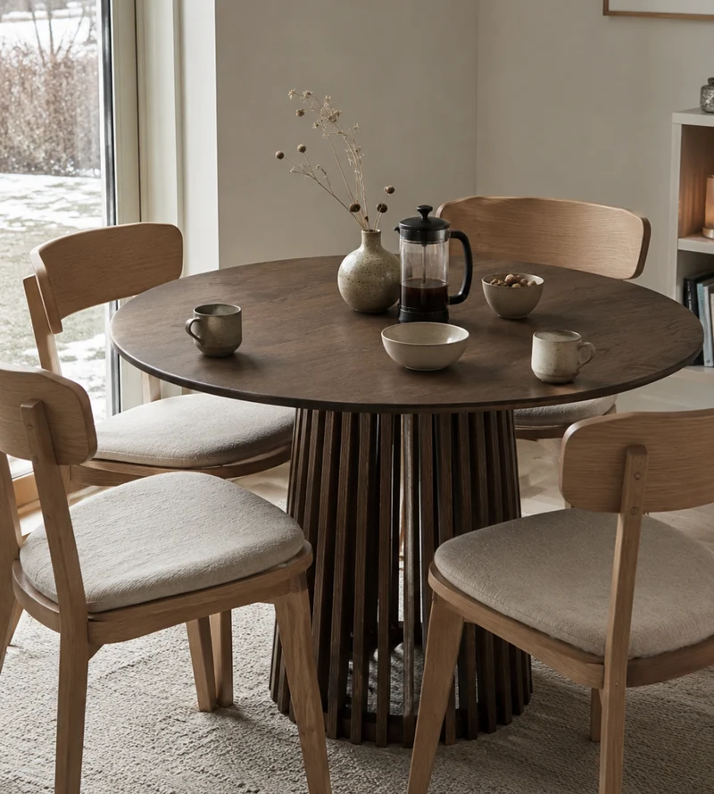 Tavolo da pranzo rotondo Harris in effetto rovere fumé - Ø110 cm