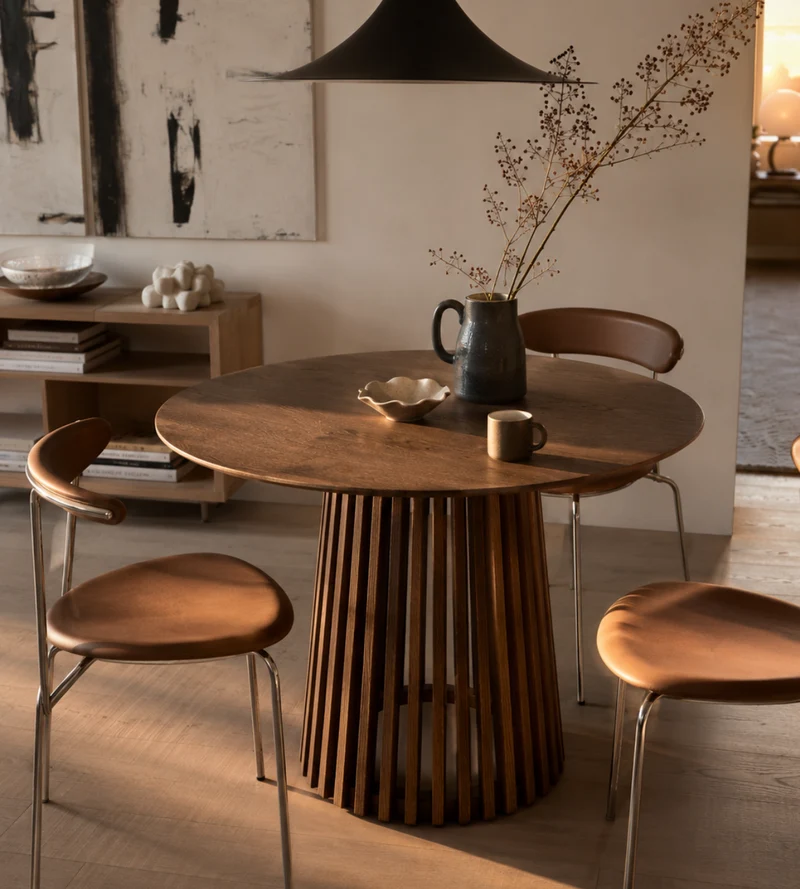 Tavolo da pranzo rotondo Harris in effetto rovere fumé - Ø88 cm