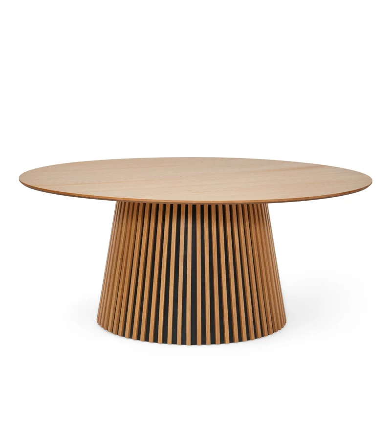 Lewis - Tavolo da pranzo rotondo a lamelle in rovere impiallacciato, senza allunghe, 180 cm