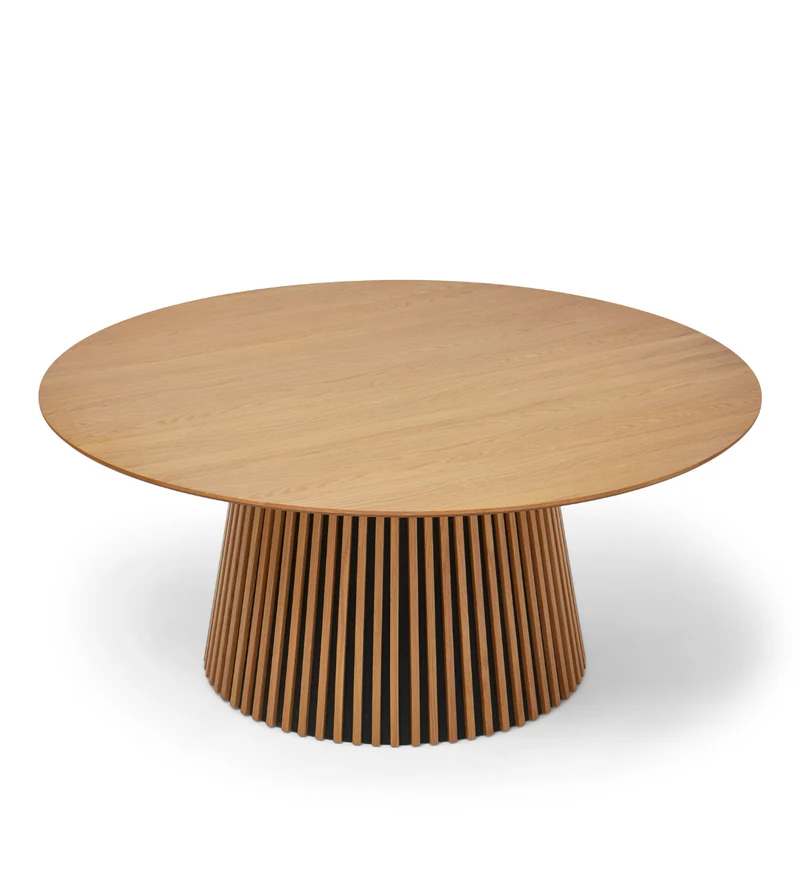 Lewis - Tavolo da pranzo rotondo a lamelle in rovere impiallacciato, senza allunghe, 180 cm