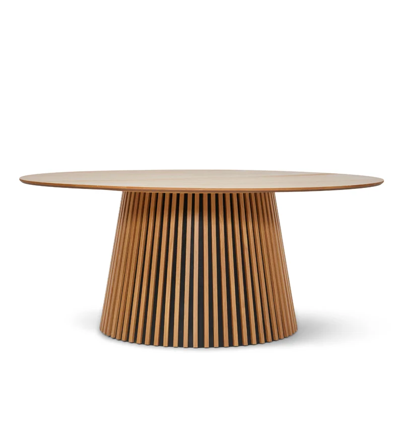 Lewis - Tavolo da pranzo rotondo a lamelle in rovere impiallacciato, senza allunghe, 180 cm