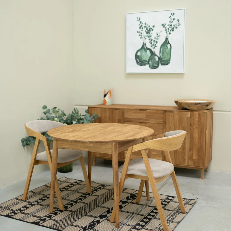 Set da 2 o 4 sedie da pranzo in rovere massiccio modello Knut, rivestimento beige/grigio antracite | NordicStory
