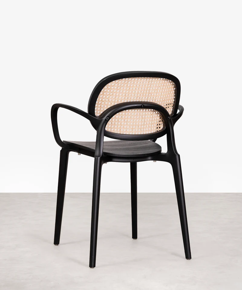 Silla de Comedor en Polipropileno Madera y Ratán con Reposabrazos Calista Arms