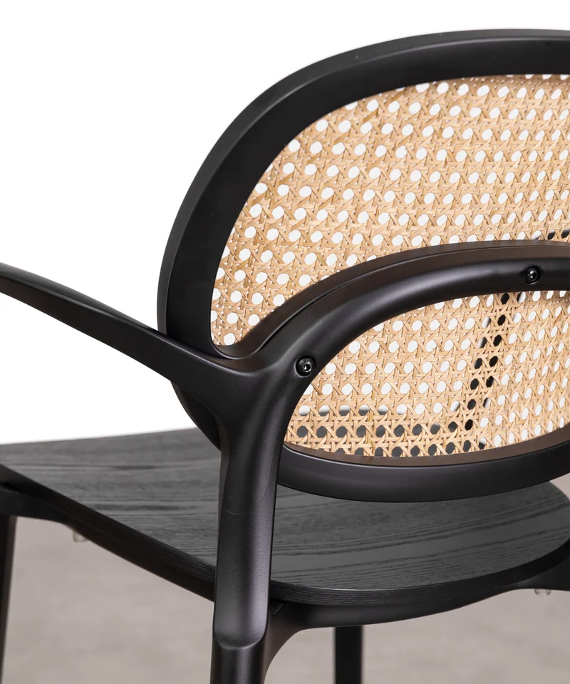Silla de Comedor en Polipropileno Madera y Ratán con Reposabrazos Calista Arms
