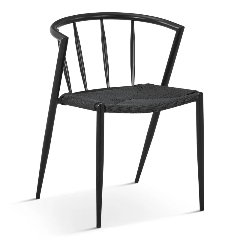 Bella - Sedia da tavolo nero/nero con seduta intrecciata