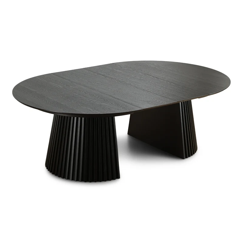 Lewis - Tavolo rotondo da pranzo in legno di quercia nera con allunghe 150/190/230 CM - 2x pannelli aggiuntivi inclusi