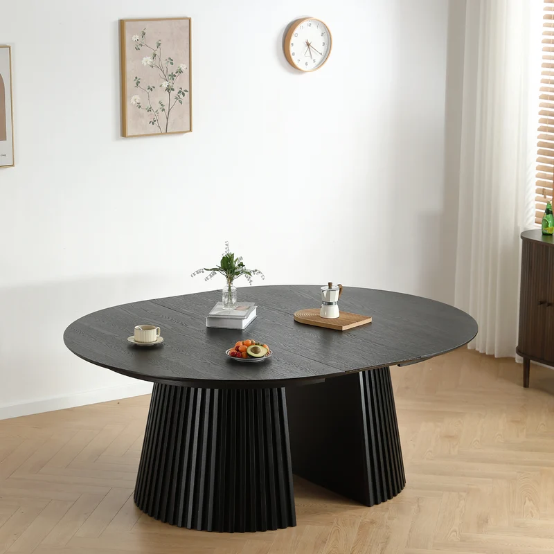 Lewis - Tavolo rotondo da pranzo in legno di quercia nera con allunghe 150/190/230 CM - 2x pannelli aggiuntivi inclusi