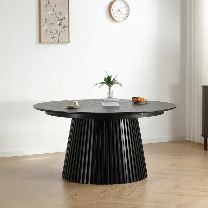 Lewis - Tavolo rotondo da pranzo in legno di quercia nera con allunghe 150/190/230 CM - 2x pannelli aggiuntivi inclusi