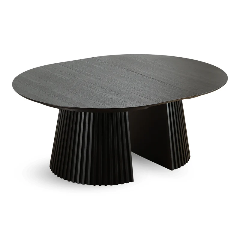 Lewis - Tavolo rotondo da pranzo in legno di quercia nera con allunghe 150/190/230 CM - 2x pannelli aggiuntivi inclusi