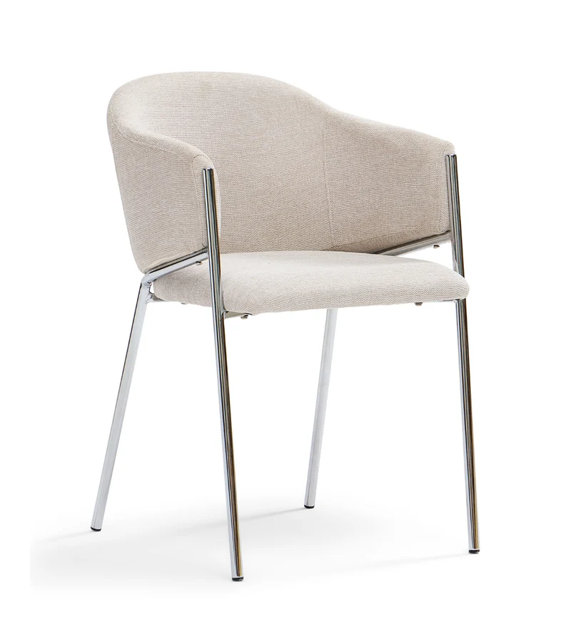 Carolina sedia da pranzo in bouclé beige con gambe chrome