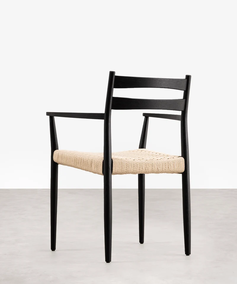 Silla de Comedor en Madera y Cuerda Trenzada con Reposabrazos Nona Arms