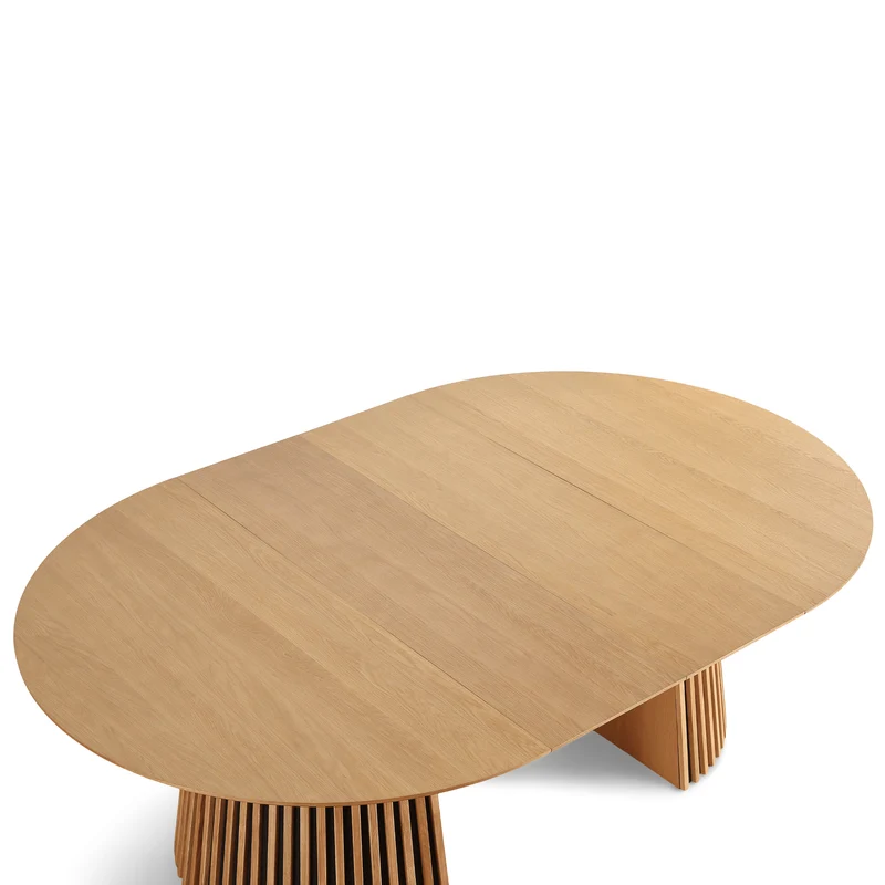 Lewis - Tavolo rotondo da pranzo in compensato di quercia con prolunga 150/190/230 cm - 2 pannelli supplementari inclusi