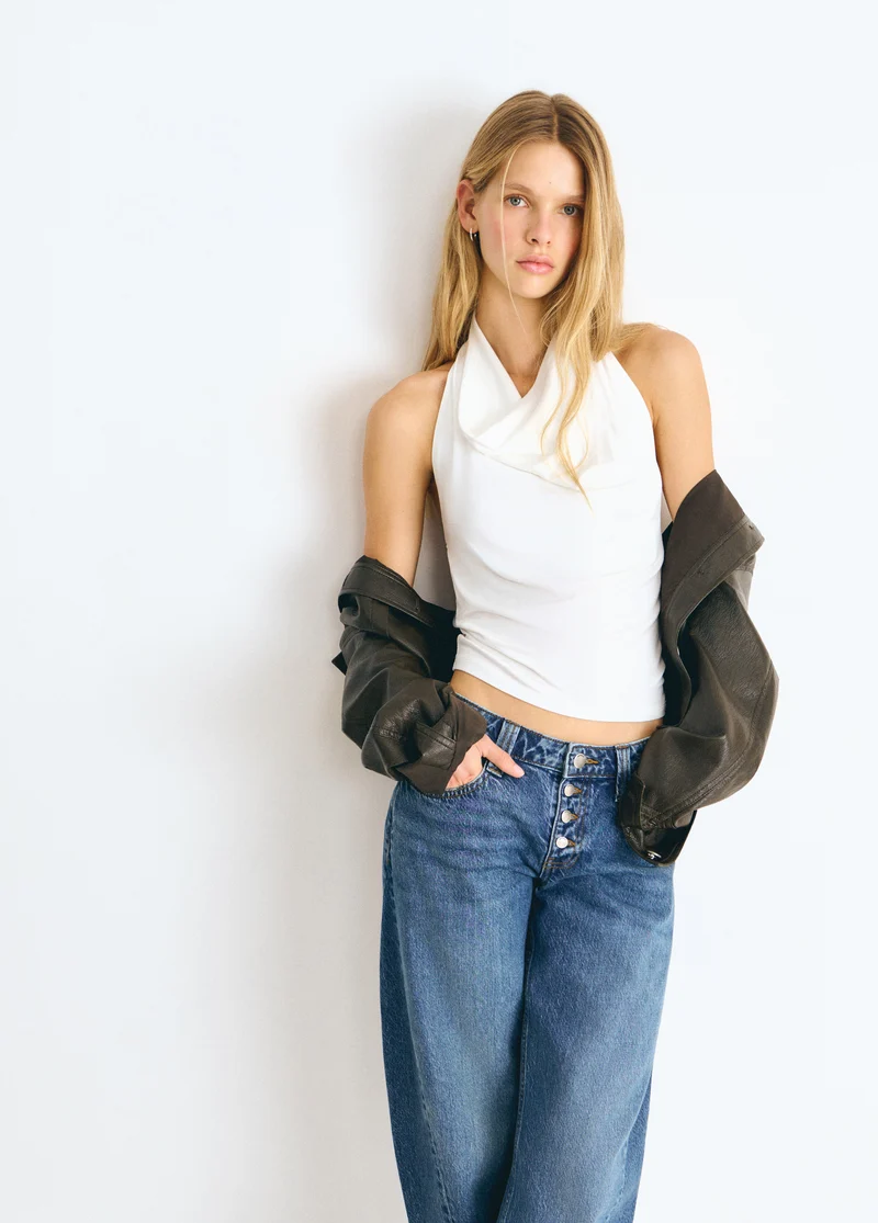 Top halter with cascading ruffles