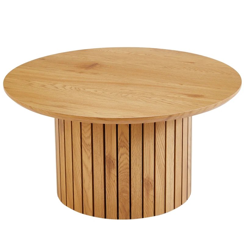Milas Tavolino rotondo a doghe - Ø80 cm - Effetto rovere con gambe a colonne