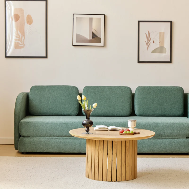 Milas Tavolino rotondo a doghe - Ø80 cm - Effetto rovere con gambe a colonne