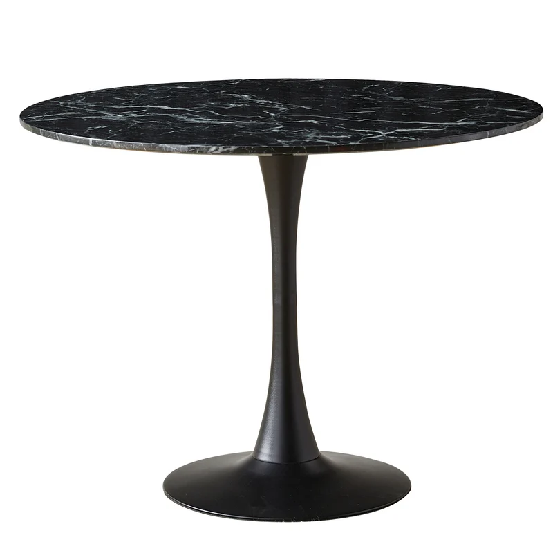 Zander - Tavolo da pranzo rotondo con aspetto marmo nero e base a tromba - Ø100 cm