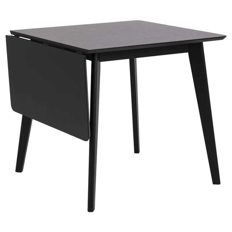 Rickie - Tavolo da pranzo a ribalta nero con piano aggiuntivo in impiallacciatura di rovere laccato nero - 80/120 x 80 cm