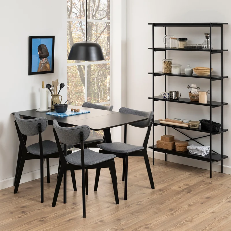 Rickie - Tavolo da pranzo a ribalta nero con piano aggiuntivo in impiallacciatura di rovere laccato nero - 80/120 x 80 cm