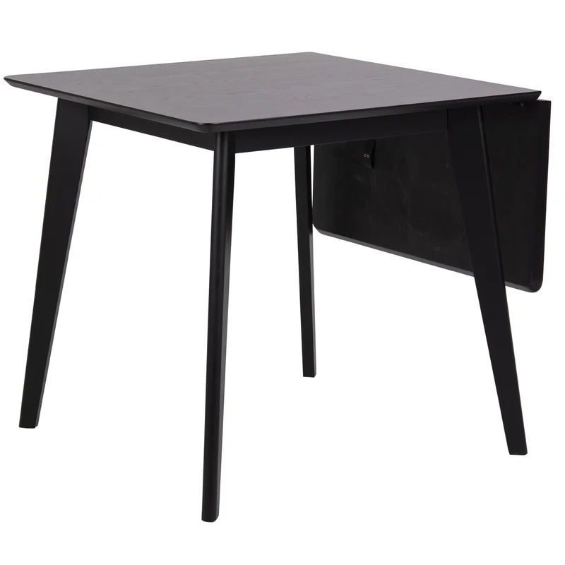 Rickie - Tavolo da pranzo a ribalta nero con piano aggiuntivo in impiallacciatura di rovere laccato nero - 80/120 x 80 cm