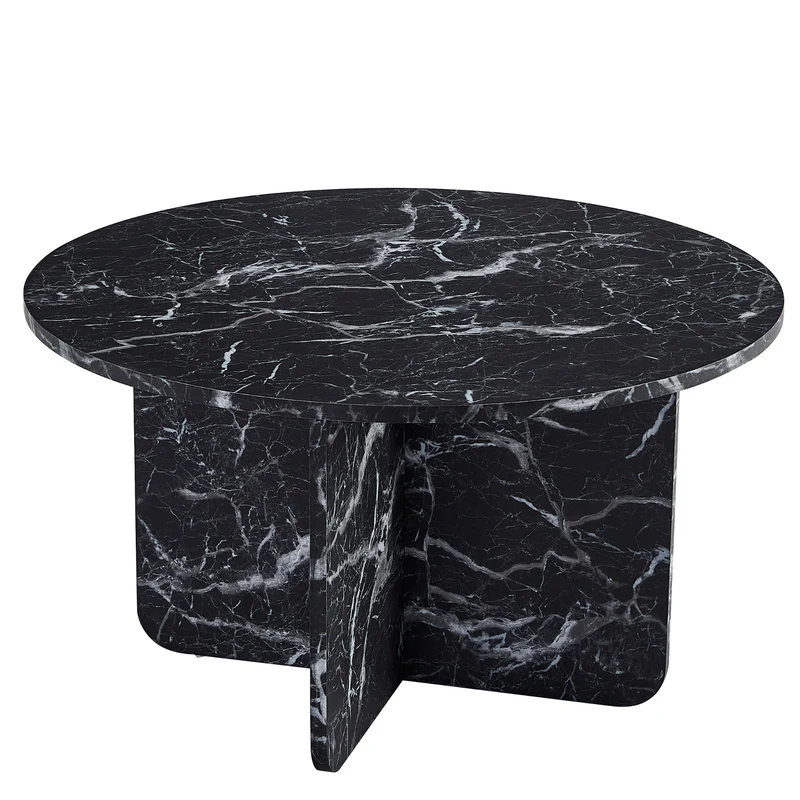 Mercy - Tavolino con piano effetto marmo nero Ø80 cm