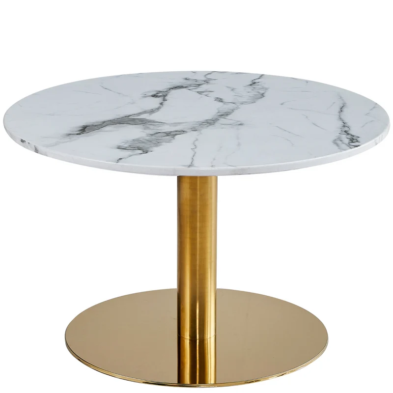 Lazio - Tavolino rotondo in marmo bianco con finiture in oro/ottone, Ø70 cm
