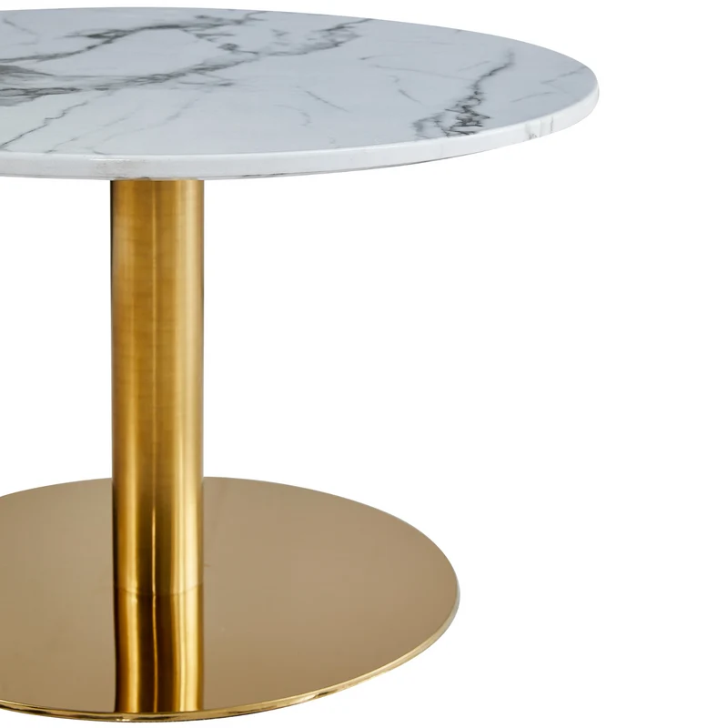 Lazio - Tavolino rotondo in marmo bianco con finiture in oro/ottone, Ø70 cm