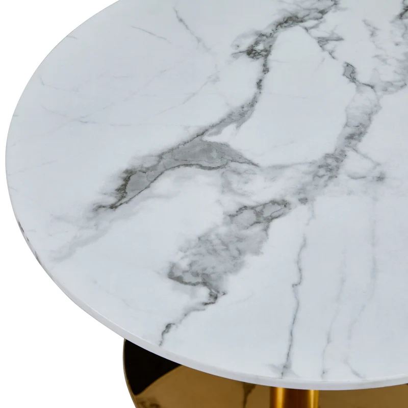 Lazio - Tavolino rotondo in marmo bianco con finiture in oro/ottone, Ø70 cm