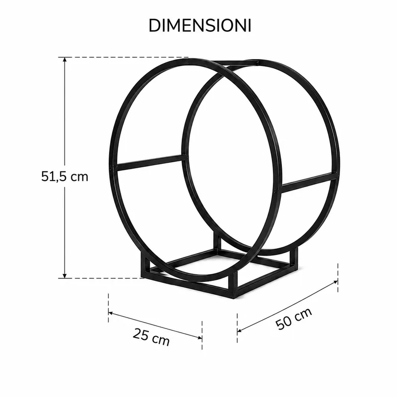 Portalegna Rotondo in Ferro e Acciaio Nero 50 x 25 x 51,5 cm Il Gruppone