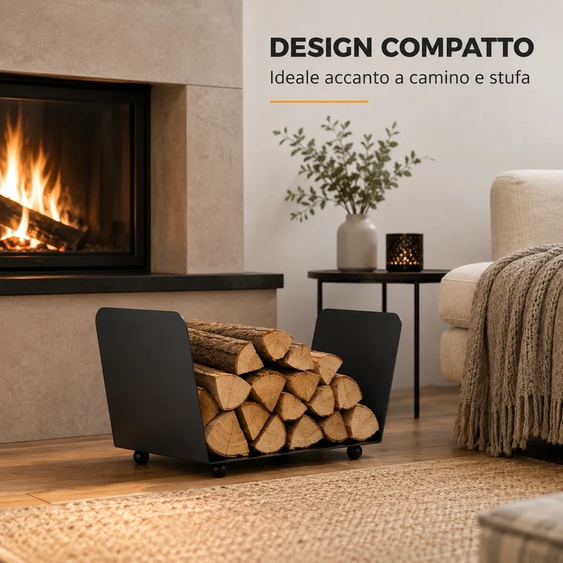 Portalegna in Ferro Nero 40 x 25 x 22 cm, Porta Legna da Interno per Camino Il Gruppone