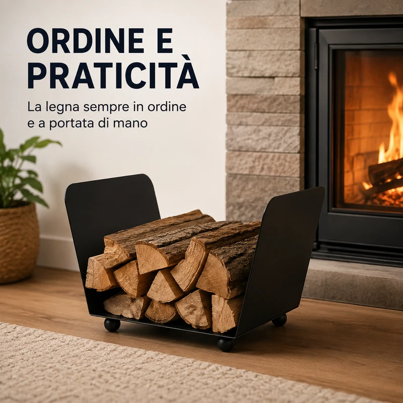 Portalegna in Ferro Nero 40 x 25 x 22 cm, Porta Legna da Interno per Camino Il Gruppone