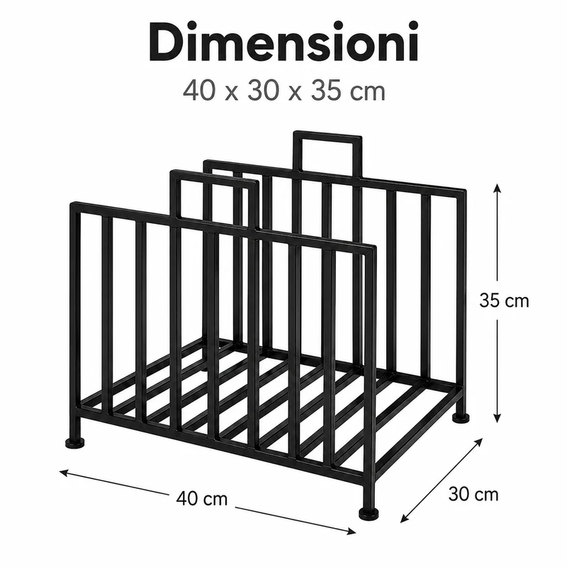 Portalegna da Interno in Ferro e Acciaio Nero 30 x 22 x 59,5 cm Il Gruppone