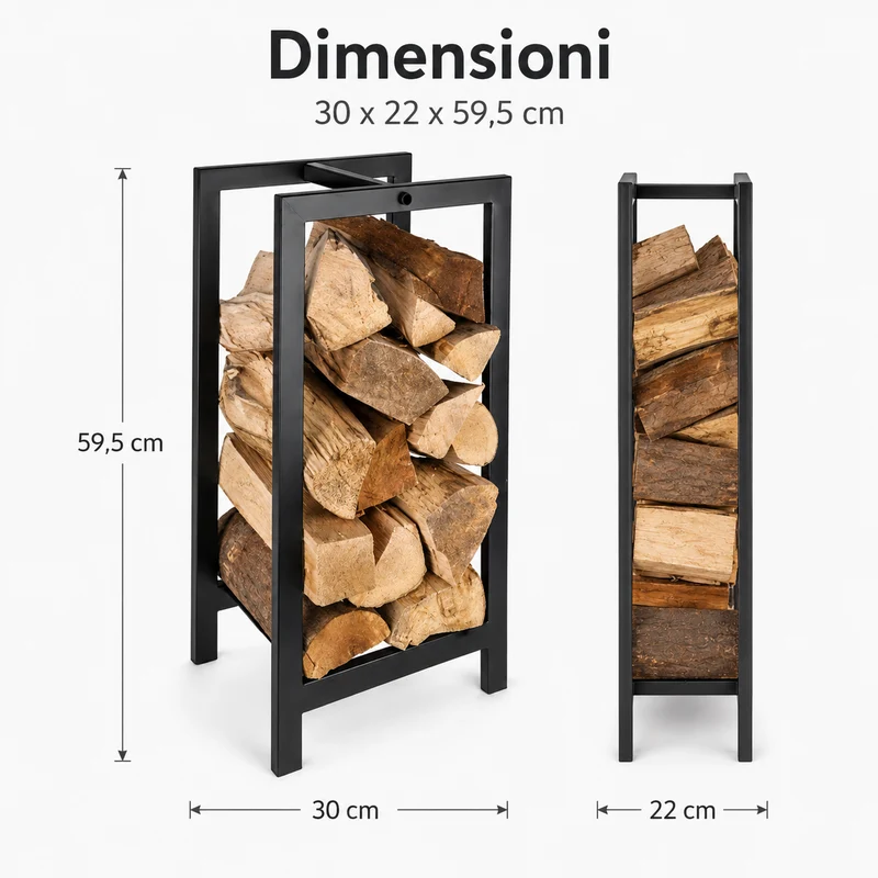 Portalegna da Interno in Ferro e Acciaio Nero 30 x 22 x 59,5 cm Il Gruppone