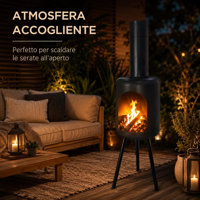 Caminetto da Esterno in Acciaio e Ferro Nero 30 x 30 x 114 cm Il Gruppone