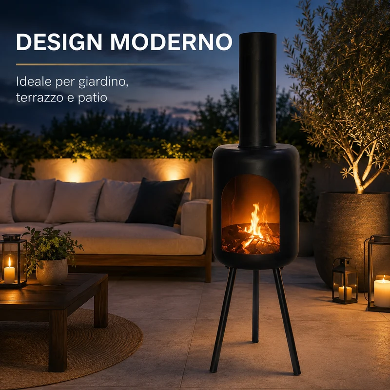 Caminetto da Esterno in Acciaio e Ferro Nero 30 x 30 x 114 cm Il Gruppone